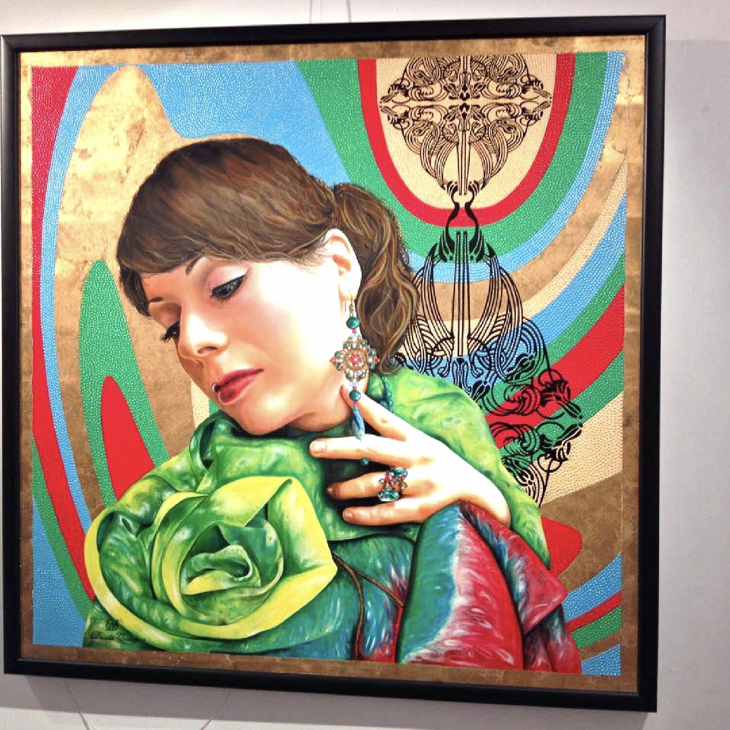Morena by Davide Cristofaro in its black frame, hanging at La Galleria Pall Mall
