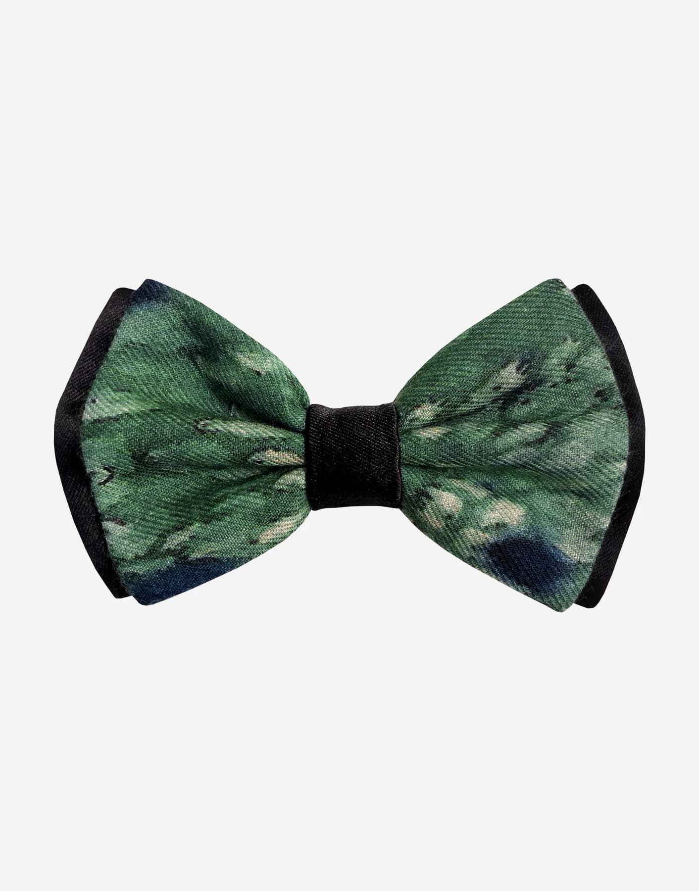 Papillon farfalla classico in misto cashmere verde acqua e nero stampa Acqua