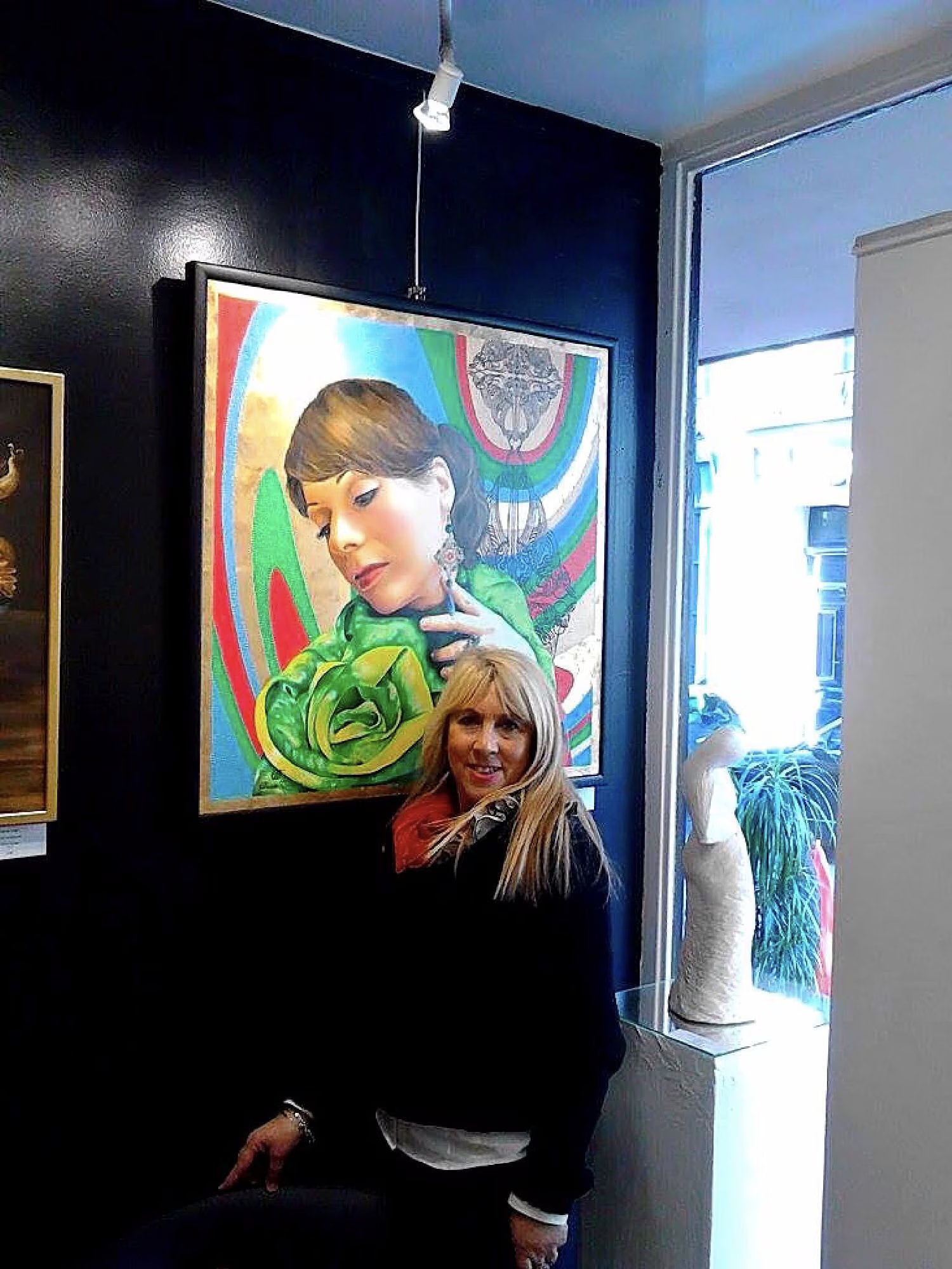 Rosy Muntoni beside Morena by Davide Cristofaro, hanging at the Galerie Thuillier