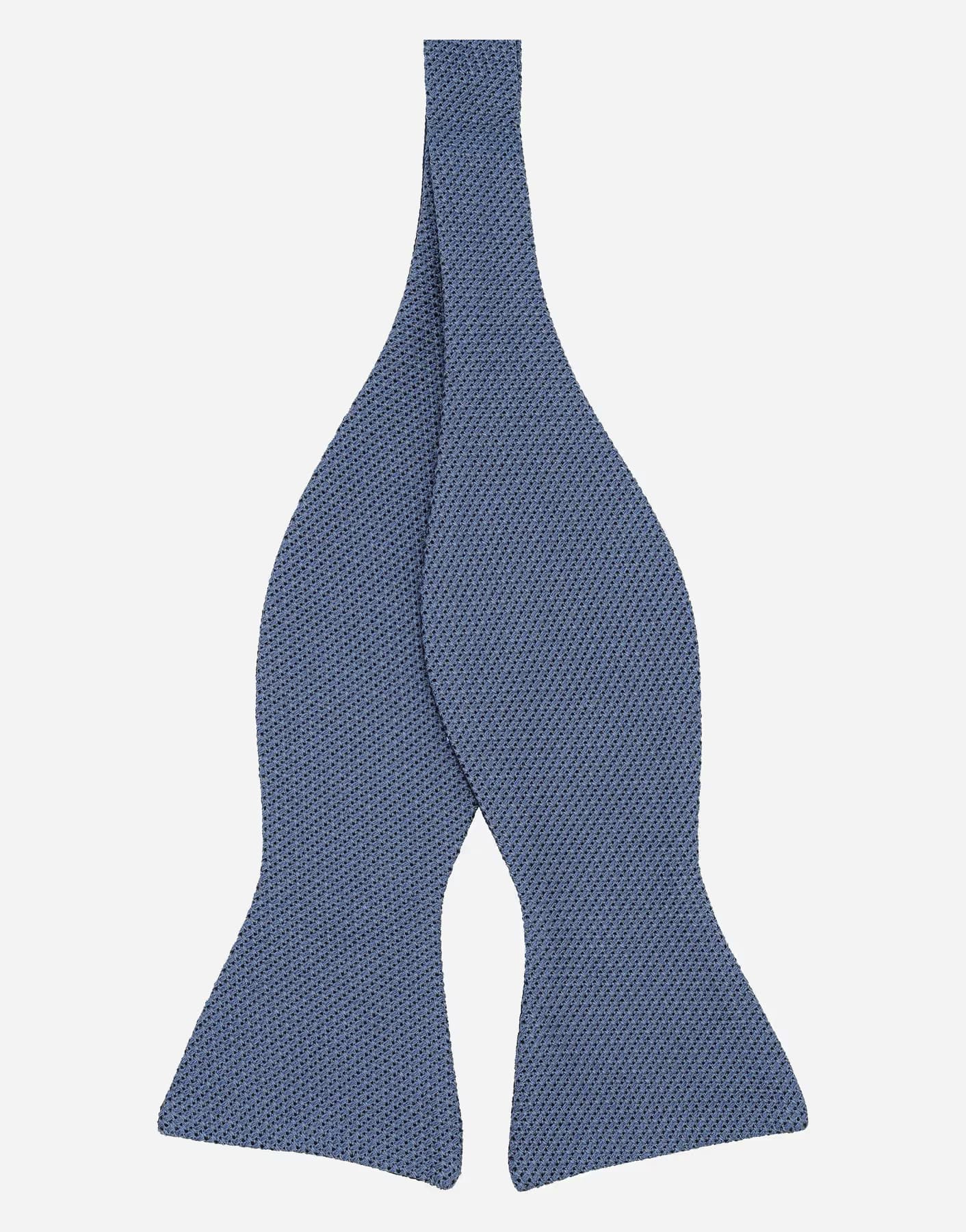 Papillon reversibile in seta blu navy a pois bianchi e azzurro tinta unita