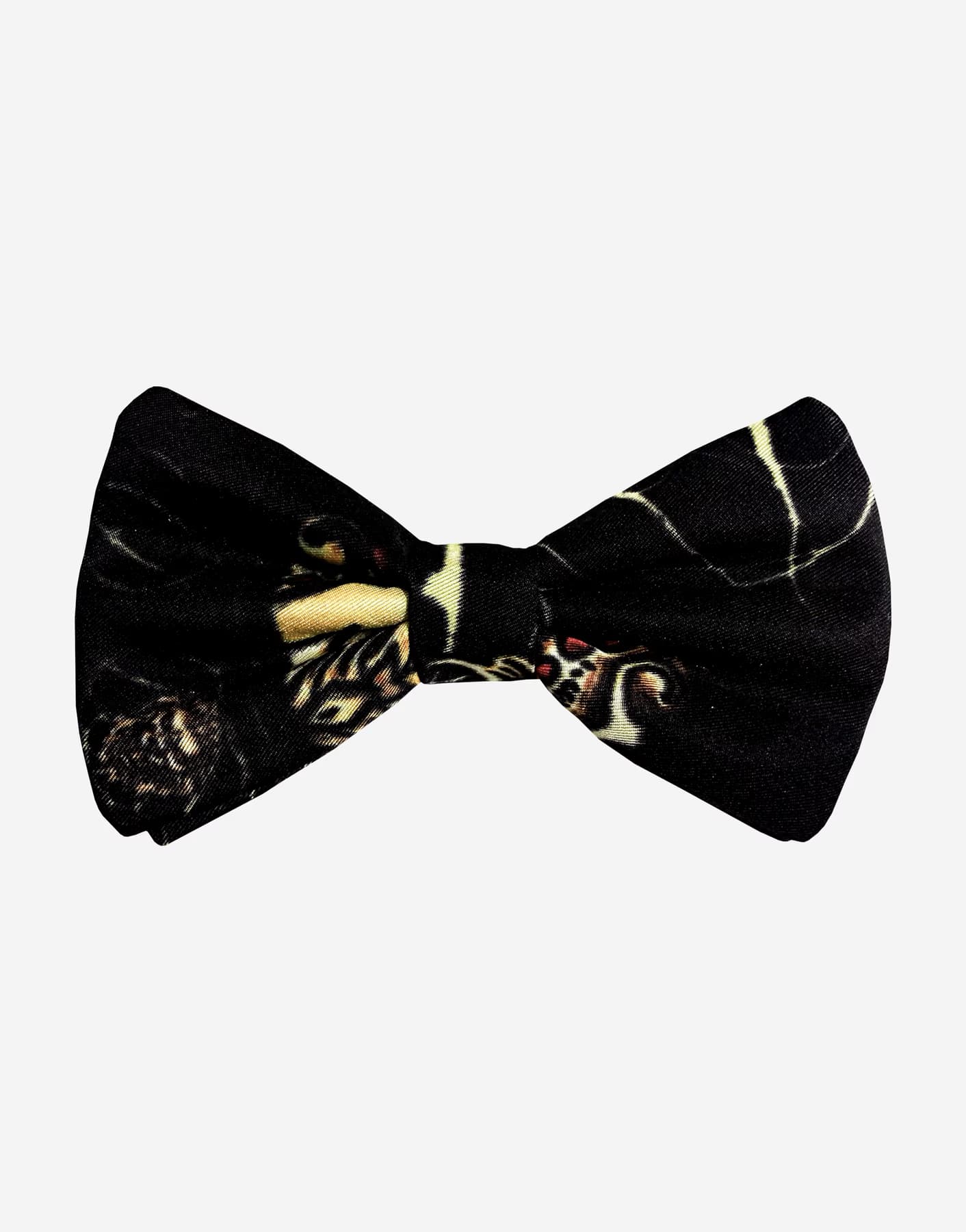 Papillon Seta Nero Oro Design Retrò